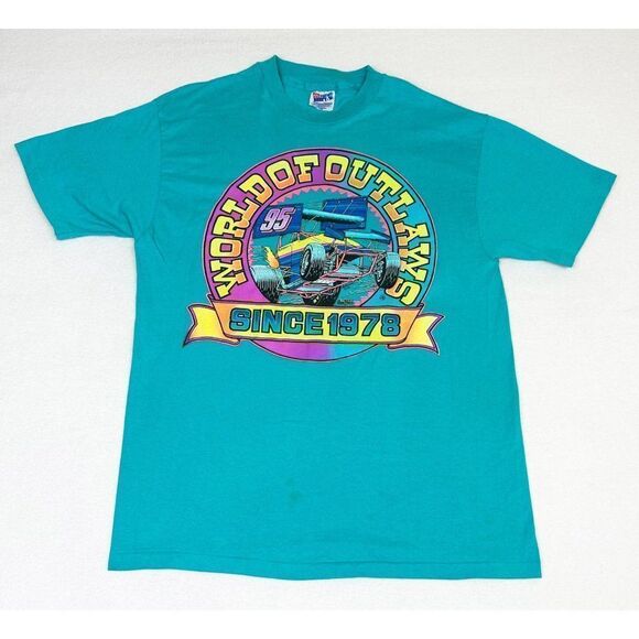 Vintage 1995 world of Outlaws Racing Shirt Large Single Stitch - Picture 1 of 10
